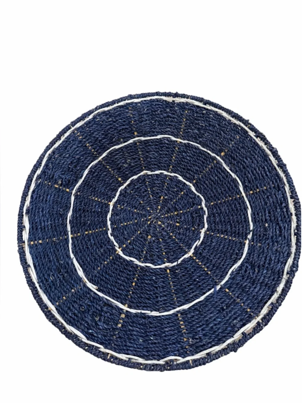 Handwoven Navy and White Round Seagrass Accent Wall Hanging.
